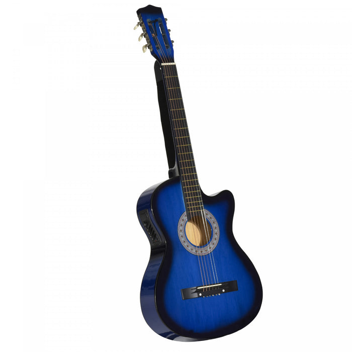 Soozier 38 Inch Full Size Electric Guitar, Classical Acoustic Electric Guitar with Strings, Picks, Shoulder Strap and Case Bag, Gloss Finish, Black and Blue