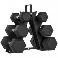 Soozier 60 LBS Dumbbell Set with Rack, Rubber Coated Hex Hand Weights