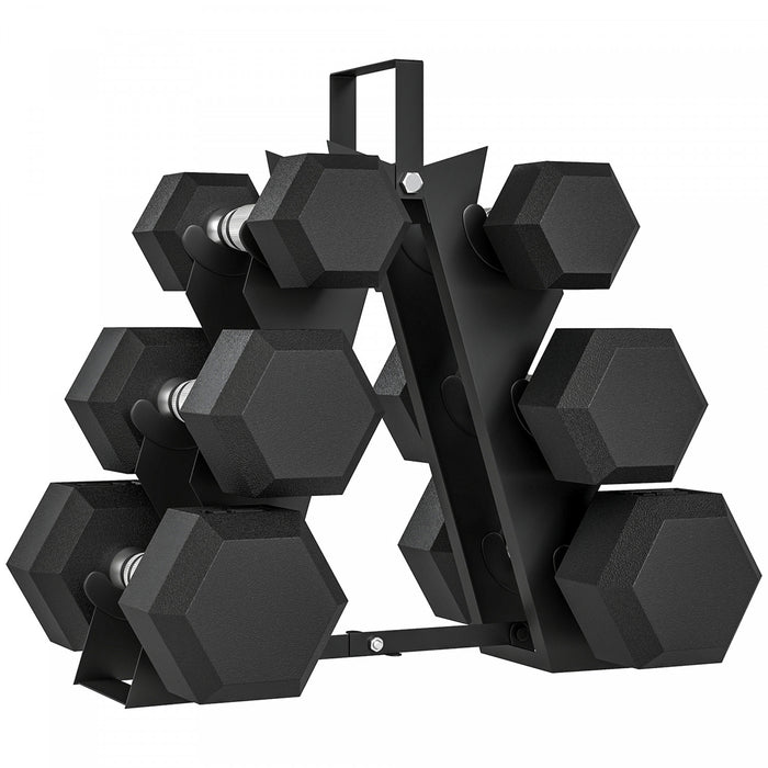 Soozier 60 LBS Dumbbell Set with Rack, Rubber Coated Hex Hand Weights