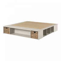 Avilla Storage Platform Bed With Wicker Baskets - Winter Oak 