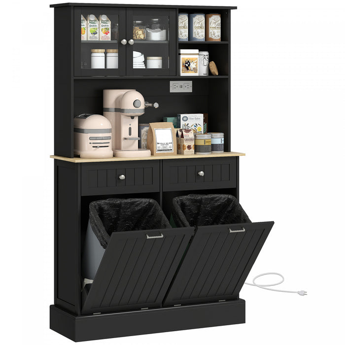 HOMCOM Kitchen Pantry Cabinet, Storage Cabinet w/ Charging Station, Black