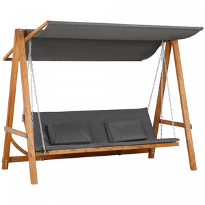 Outsunny 3 Seater Patio Swing Chair With Canopy Convertible Porch Swing Bed