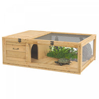 Pawhut Wood Tortoise House Indoor Outdoor Turtle Habitat Reptile Cage For Lizards, Geckos, 35.8