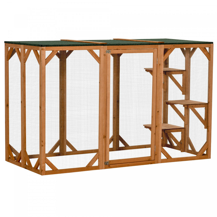 Pawhut Cat Cage Indoor Catio Outdoor Cat Enclosure Pet House Small Animal Hutch For Rabbit, Kitten, Crate Kennel With Waterproof Roof, Multi-level Platforms, Lock, Orange