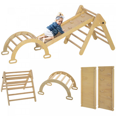 Qaba Pikler Triangle Set, 5 In 1 Climbing Toys For Toddlers, Indoor Baby Jungle Gym With Ladder, Ram|Qaba Ensemble Triangle 5 En 1, Jouets D'escalade Pour Tout-petits, Salle De Gym Pour Bebe Avec Echel
