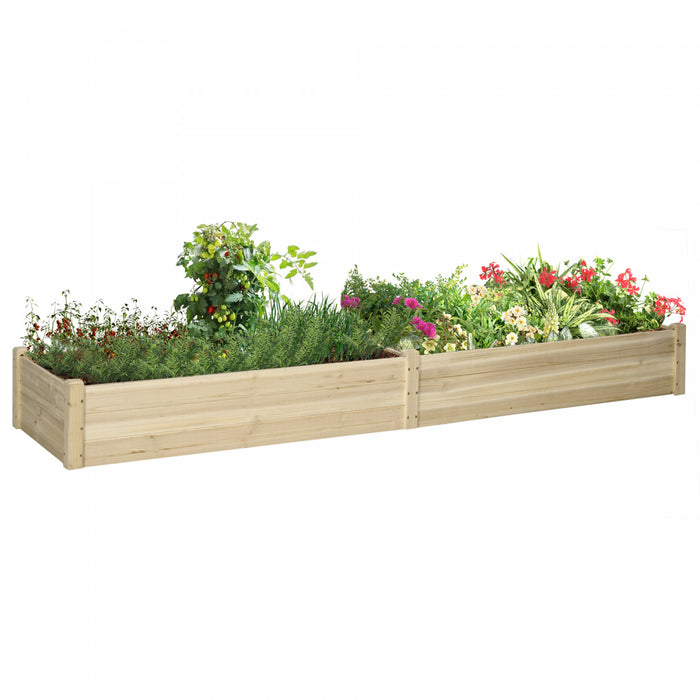 Outsunny 96\" X 24\" X 10\" Wooden Raised Garden Bed With 2 Planter Box And Non-woven Fabric Liner For Backyard, Patio To Grow Vegetables, Herbs, And Flowers