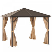 Outsunny 10' X 10' Hardtop Gazebo Outdoor Gazebo Canopy With Mosquito Netting, Curtains, Hanging Hoo