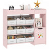 Qaba Toy Storage Organizer, Montessori-Inspired Kids BookShelf with 9 Non-Woven Fabric Boxes, Storage Cabinet & Shelves, Toy Shelf for Kids Room, Nursery, Playroom, Pink