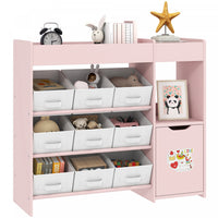 Qaba Toy Storage Organizer, Montessori-Inspired Kids BookShelf with 9 Non-Woven Fabric Boxes, Storage Cabinet & Shelves, Toy Shelf for Kids Room, Nursery, Playroom, Pink