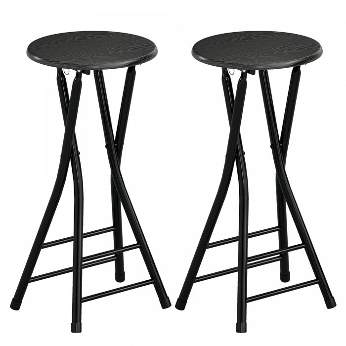 HOMCOM 24\" Bar Stools Set of 2, Folding Bar Chairs with Footrest, Black