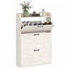 HOMCOM Narrow Shoe Cabinet Farmhouse Shoe Storage Cabinet White Oak