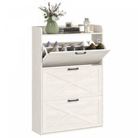 HOMCOM Narrow Shoe Cabinet Farmhouse Shoe Storage Cabinet White Oak
