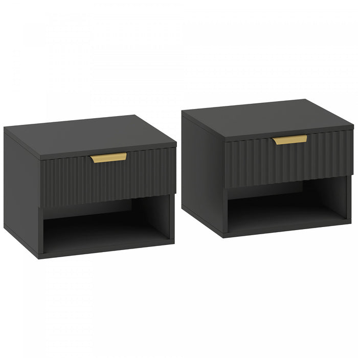 HOMCOM Floating Nightstands Set of 2, Bedside Tables with Fluted Drawer