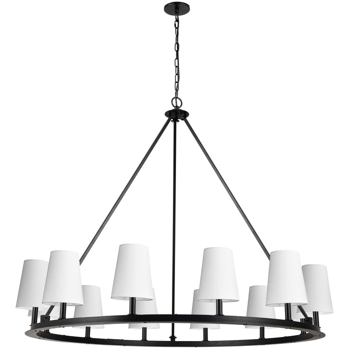 Dainolite Colby 12 Light Chandelier Matte Black White Shades Lamp