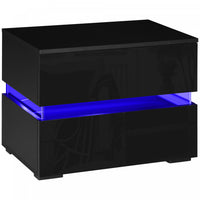 HOMCOM LED Nightstand Bedside Table with Drawers LED Light Black