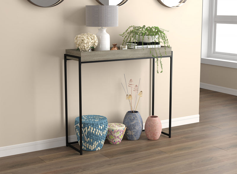 40” Modern Console Table With Sunkey Tray - Dark Taupe With Black Metal