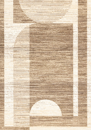 Forte Brown Beige Cream Abstract Geometric Design Area Rug - 5'3
