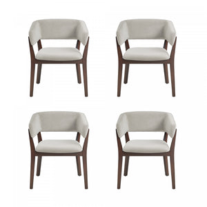 Blake Modern Faux Mohair Wood Armchair in Greige - Set of 4 Dining Chair