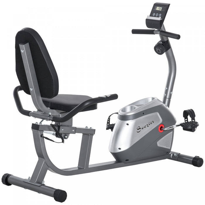Soozier Recumbent Exercise Bike Indoor Magnetic Fitness Training Bike Stationary Workout Cycling Bike With 8 Adjustable Resistance, Pad Holder Bottle Holder Lcd Monitor, Grey