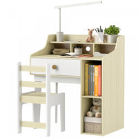 Qaba Kids Desk And Chair Set, Kids Table And Chair Set, Kids Study Table And Chair Set With Storage Shelves, Drawer, For 3-10 Years, White