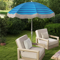 Goplus 6.5 FT Outdoor Fringe Patio Umbrella with Carrying Bag Push Button Tilt for Garden Navy