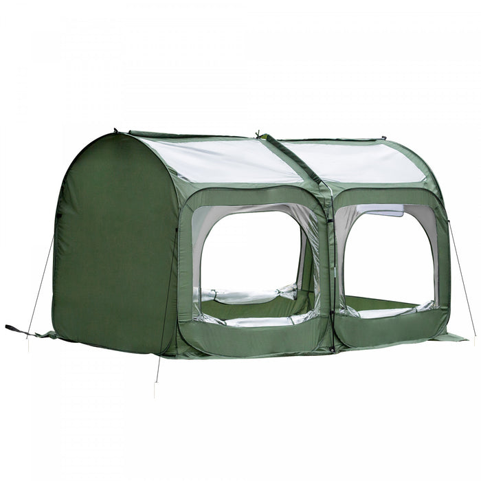Outsunny 8' X 4' X 4' Portable Pop Up Mini Greenhouse With 5 Zippered Doors & Portable Zipper Bag For Plants Outdoor, Pvc Cover