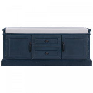 Boyce Solid Wood Storage Bench With 4-door Shoe Cabinet With Cushion - Antique Navy