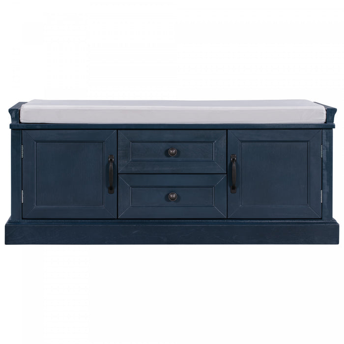 Boyce Solid Wood Storage Bench With 4-door Shoe Cabinet With Cushion - Antique Navy