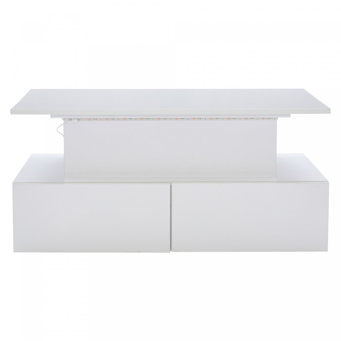 Ethan Lift-Top Coffee Table with LED Lighting and Storage Drawers,White