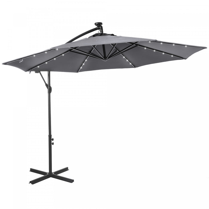 Outsunny 10ft Outdoor Cantilever Umbrella With Solar Lights Dark Gray