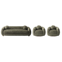 Tribeca Mid-Century Modern 3-Piece Sofa Set in Olive Green 