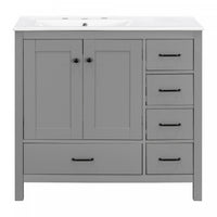 Derek 36 Inch Modern Bathroom Vanity with Ceramic Sink & Multi Storage, Grey