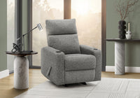 Upholstered Small Reclining Chair, Manual Rocker, Cup Holders, Dark Grey Fabric Recliner 