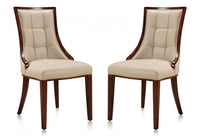 Manhattan Comfort Set of 2 Fifth Avenue Faux Leather Dining Chairs - Cream & Walnut