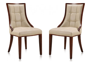 Manhattan Comfort Set of 2 Fifth Avenue Faux Leather Dining Chairs - Cream & Walnut