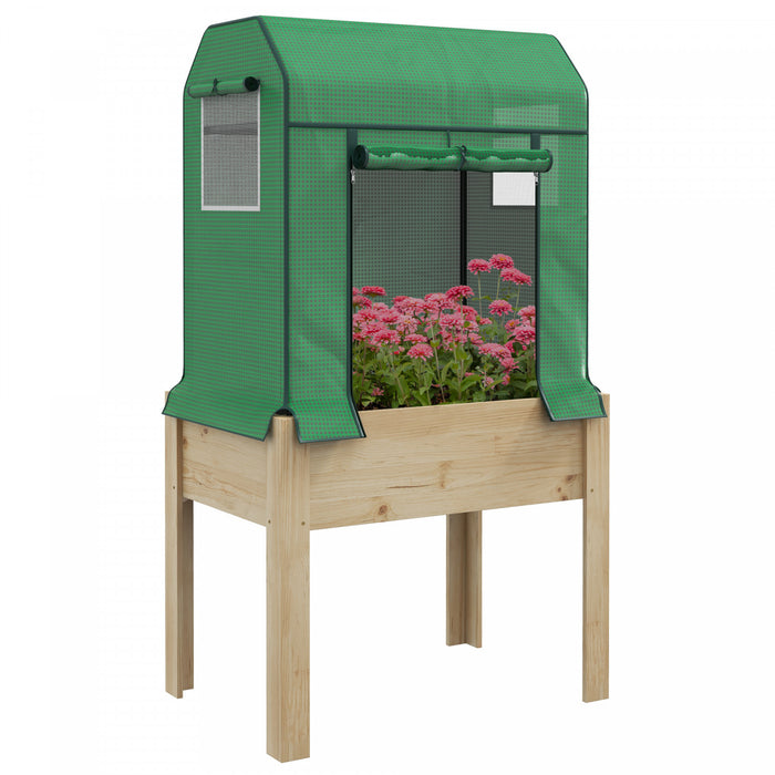 Outsunny Raised Garden Bed With Pe Greenhouse Cover And Bed Liner, Elevated Planter Box With Legs For Vegetables, Flowers, Herbs