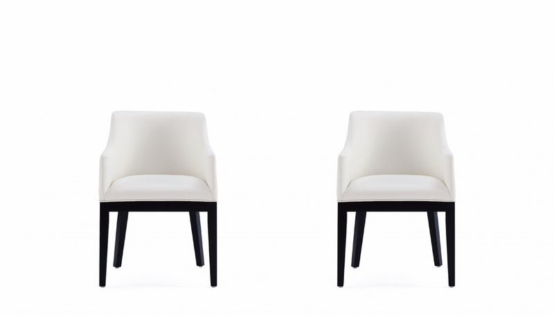 Gansevoort Modern Wood Vegan Leather Armchair in Ivory - Set of 2