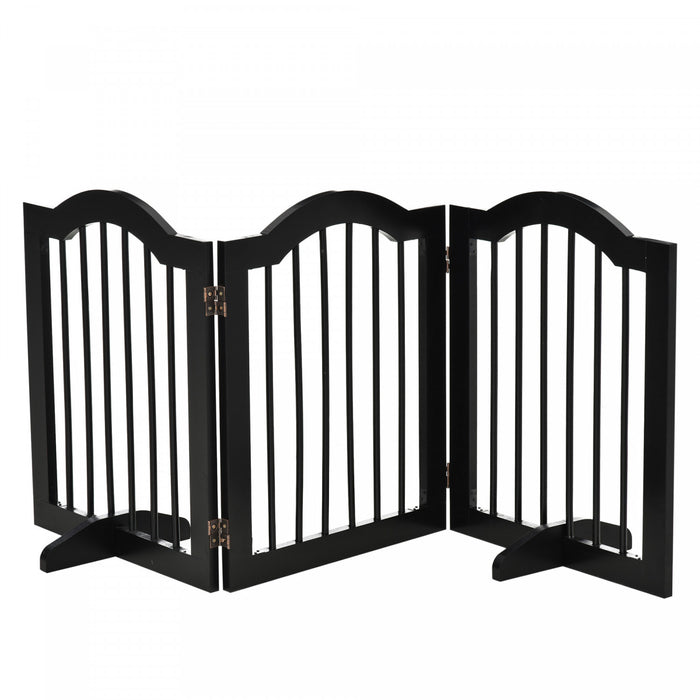 Pawhut Freestanding Pet Gate For Dogs 24\" Tall Foldable Dog Gates Indoor Wooden Barrier 3 Panels With 2 Support Feet, For Doorway Stairs, Black