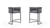 Cosmopolitan Mid-Century Modern Metal Upholstered Counter Stool in Gray - Set of 2 Bar Stool