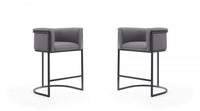 Cosmopolitan Mid-Century Modern Metal Upholstered Counter Stool in Gray - Set of 2 Bar Stool