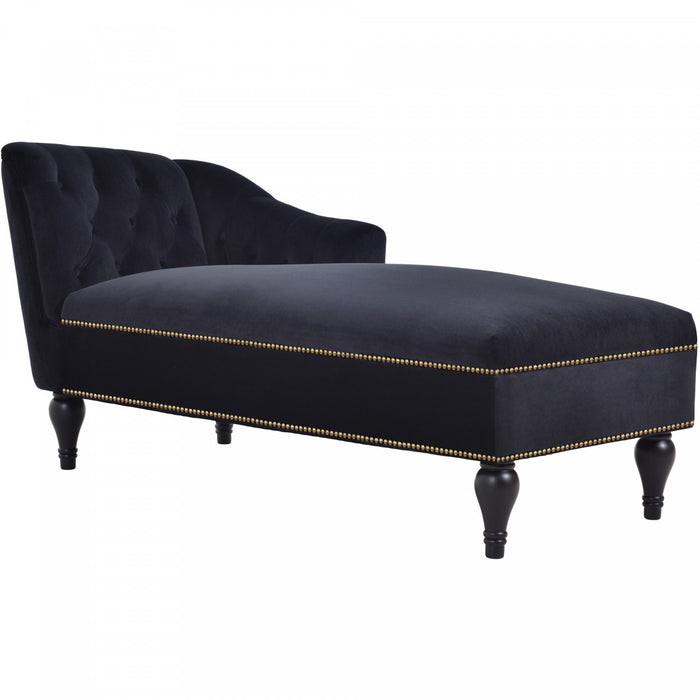 Serena Velvet Chaise Lounge with Button Tufting and Nailhead Trim, Black