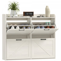 HOMCOM 4 Flip Drawer Shoe Cabinet, Slim Shoe Storage Cabinet, White Oak