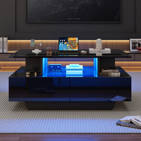 Lucas LED Coffee Table with Storage Drawers and Open Shelves,Black 