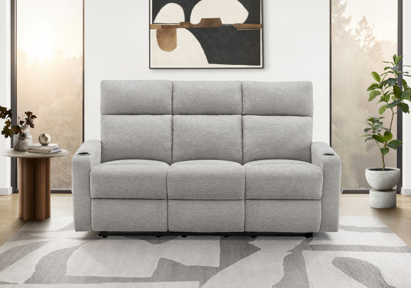 Small 3-Seater Reclining Sofa, 70\" Wide, Manual Recliner, Light Grey Fabric, Contemporary Recliner