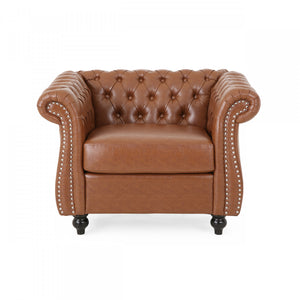 Gibbon Comfy Faux Leather Upholstery Arm Chair With Tufted Back,brown Accent Chair