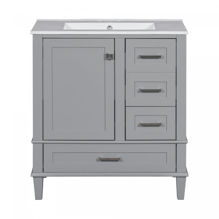 Katherine 30\" Solid Wood Bathroom Vanity With Sink Combo - Grey