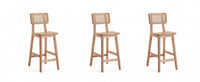 Versailles Industry Chic Cane Back Wood Counter Stool in Natural - Set of 3