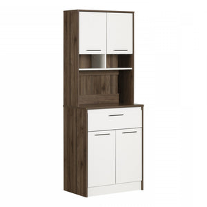 Myro Microwave Hutch Pantry Cabinet - Natural Walnut White