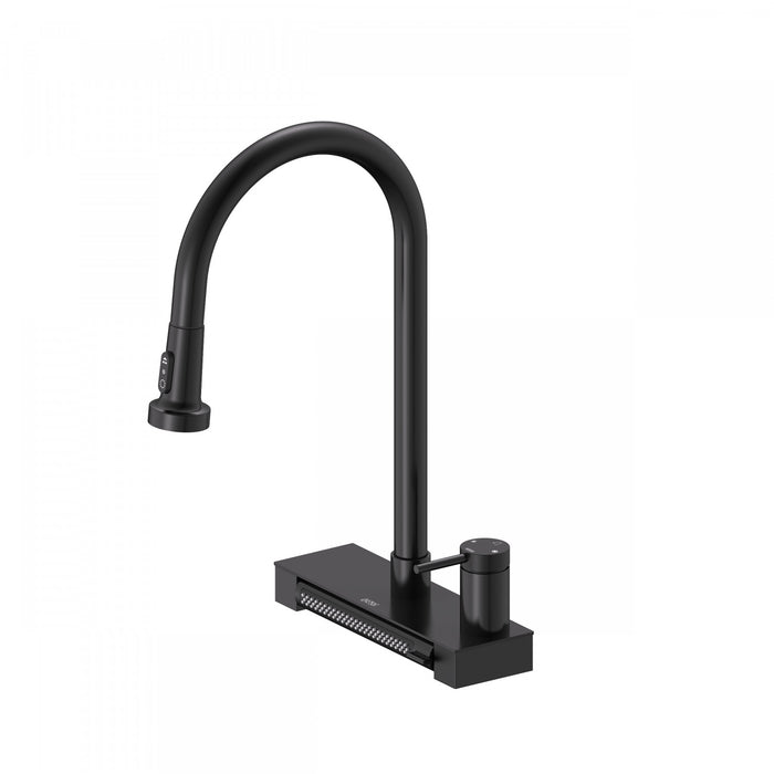 4 Function Pivoting Waterfall Pull-Down Kitchen Faucet with Power Wash, High Arc. Black-FCWRMBKD1 Laundry Combo