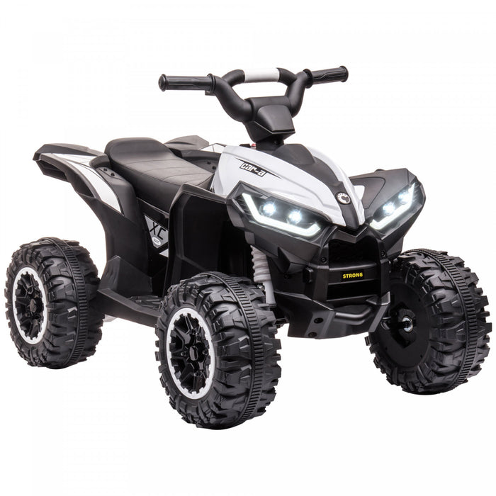 Aosom 12v Kids Powered Ride-On Atv, Four Wheeler Kids Quad With Music, Mp3, Headlights, High & Low Speed, Battery Powered Electric Atv For Boys & Girls Gift, White